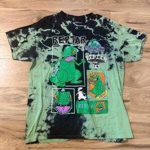 Reptar Tie Dye Nickelodeon Cartoon black and green Tee Size Adult Large